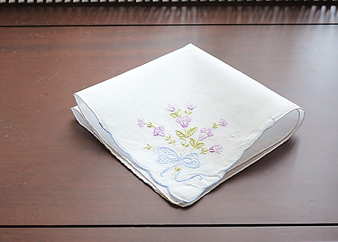 Embroidered Cotton handkerchief Lavender Rose #1103